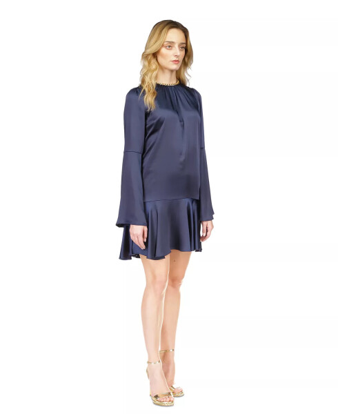 Women's Chain-Neck Bell-Sleeve Dress Midnight Blue - 11