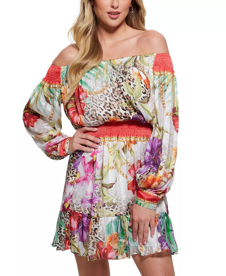 Women's Charlotte Off-The-Shoulder Dress Coral Jungle - 3