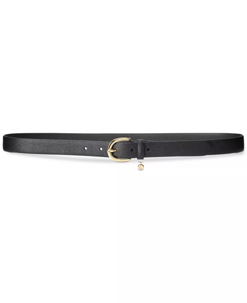 Women's Charm Crosshatch Leather Belt Black - 1