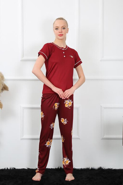 Women's Claret Red Short Sleeve Pajamas Suit 20388 - 2