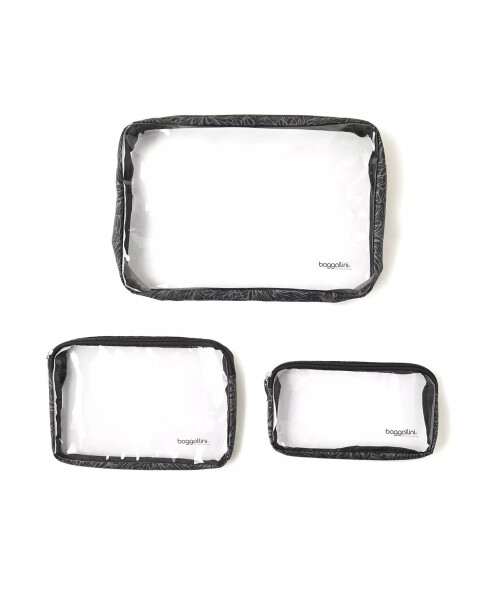 Women's Clear Travel Pouches, Set of 3 Charcoal - 1