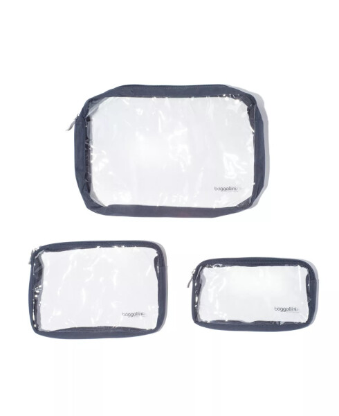 Women's Clear Travel Pouches, Set of 3 French Navy - 1