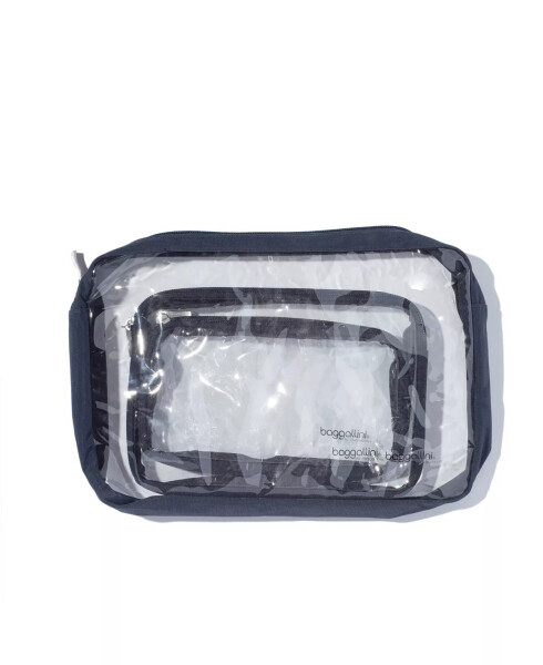 Women's Clear Travel Pouches, Set of 3 French Navy - 3