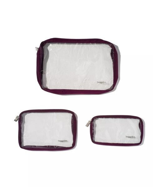 Women's Clear Travel Pouches, Set of 3 Mulberry - 1