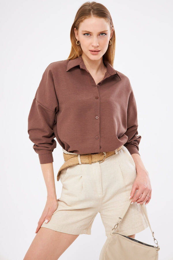 Women's Coffee Oversized Long Basic Shirt ARM-22Y001118 - 1