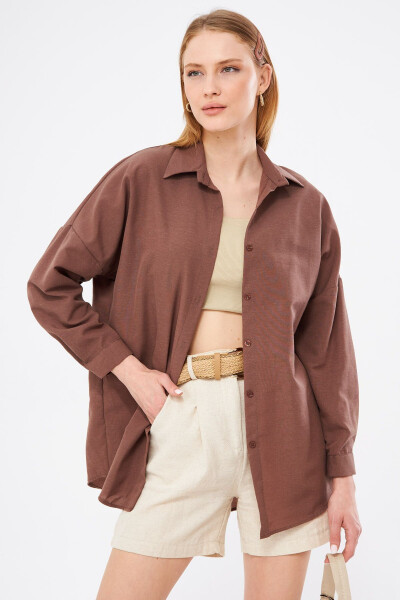 Women's Coffee Oversized Long Basic Shirt ARM-22Y001118 - 2