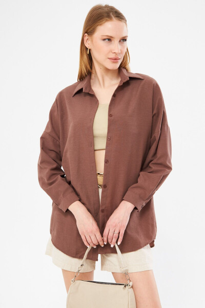 Women's Coffee Oversized Long Basic Shirt ARM-22Y001118 - 4