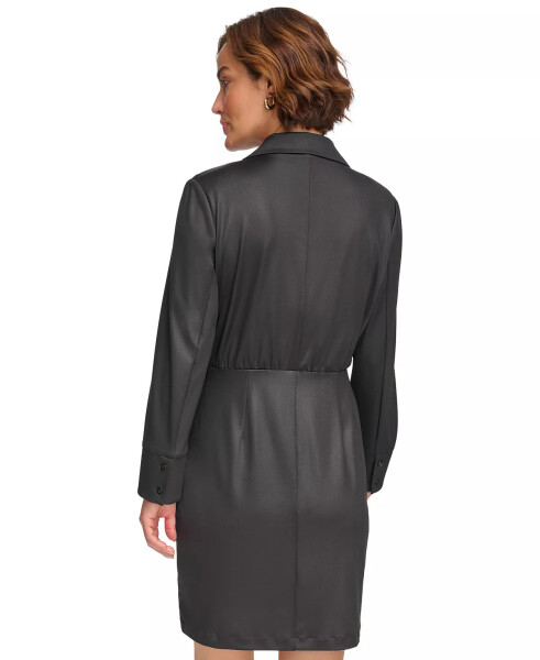 Women's Collared Long-Sleeve Surplice Dress Black - 2