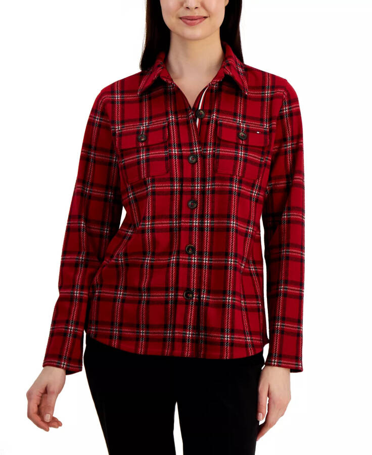 Women's Collared Plaid Shirt Jacket Hillside Plaid - Chili Pepper Multi - 1