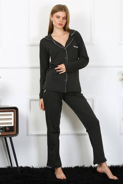 Women's Combed Cotton Long Sleeve Front Buttoned Pajama Set 2779 - 4