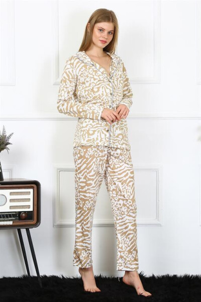 Women's Combed Cotton Long Sleeve Front Buttoned Pajama Set 2780 - 2