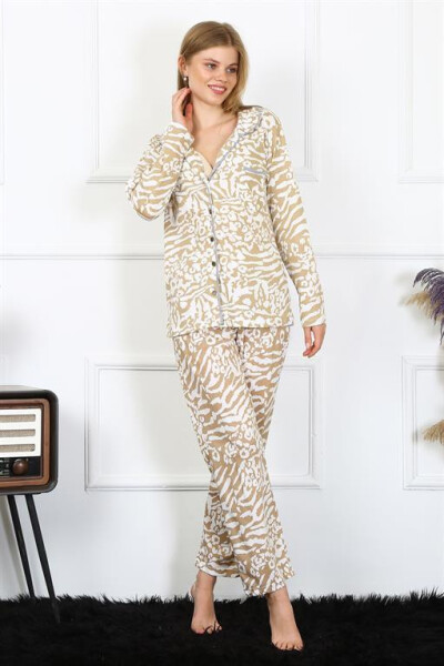 Women's Combed Cotton Long Sleeve Front Buttoned Pajama Set 2780 - 6