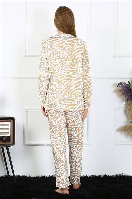 Women's Combed Cotton Long Sleeve Front Buttoned Pajama Set 2780 - 7