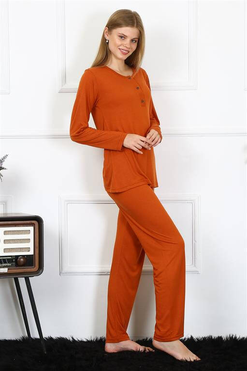 Women's Combed Cotton Long Sleeve Patchwork Pajama Set 4168 - 2