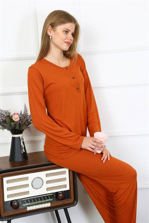 Women's Combed Cotton Long Sleeve Patchwork Pajama Set 4168 - 3