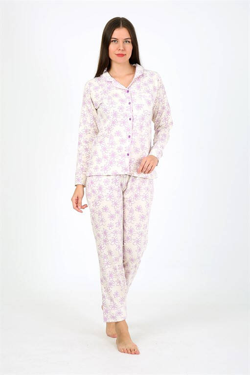 Women's Combed Long Sleeve Pajamas Set 2776 - 2