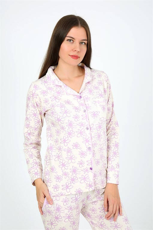 Women's Combed Long Sleeve Pajamas Set 2776 - 3