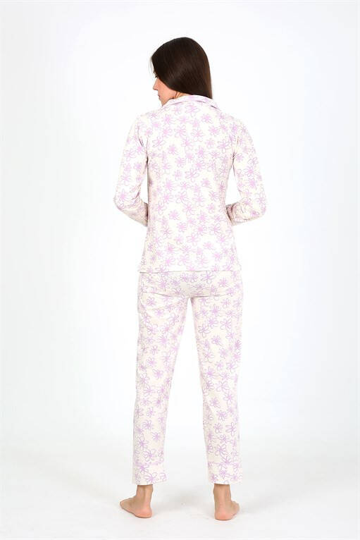 Women's Combed Long Sleeve Pajamas Set 2776 - 4