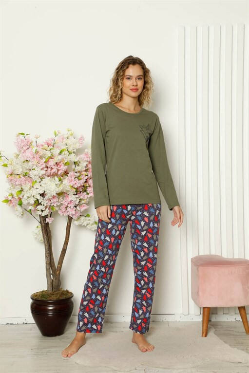 Women's Combed Long Sleeve Pajamas Set 4101 - 1