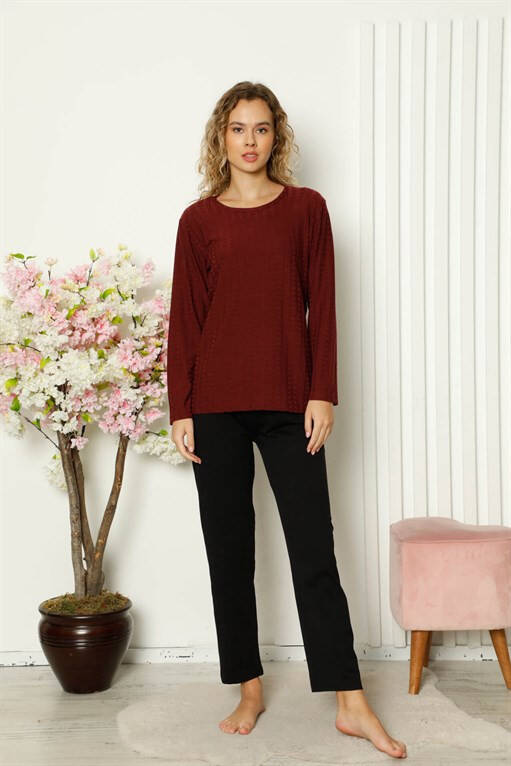 Women's Combed Long Sleeve Pajamas Set 4111 - 1