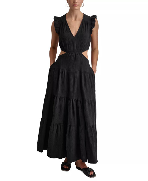 Women's Cotton Gauze Cutout Maxi Dress Black - 1