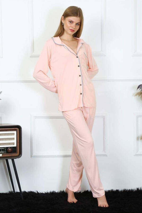 Women's Cotton Long Sleeve Button-Front Pajama Set 2778 - 2