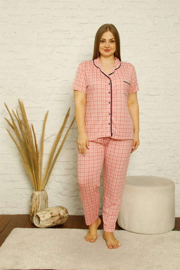 Women's Cotton Pocket Short Sleeve Plus Size Pajama Set 202126 - 6