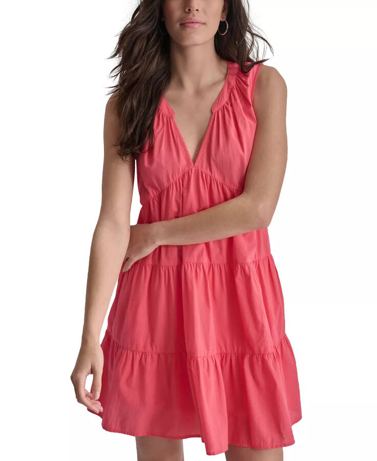 Women's Cotton Poplin Sleeveless Tiered Dress Beach Coral - 1