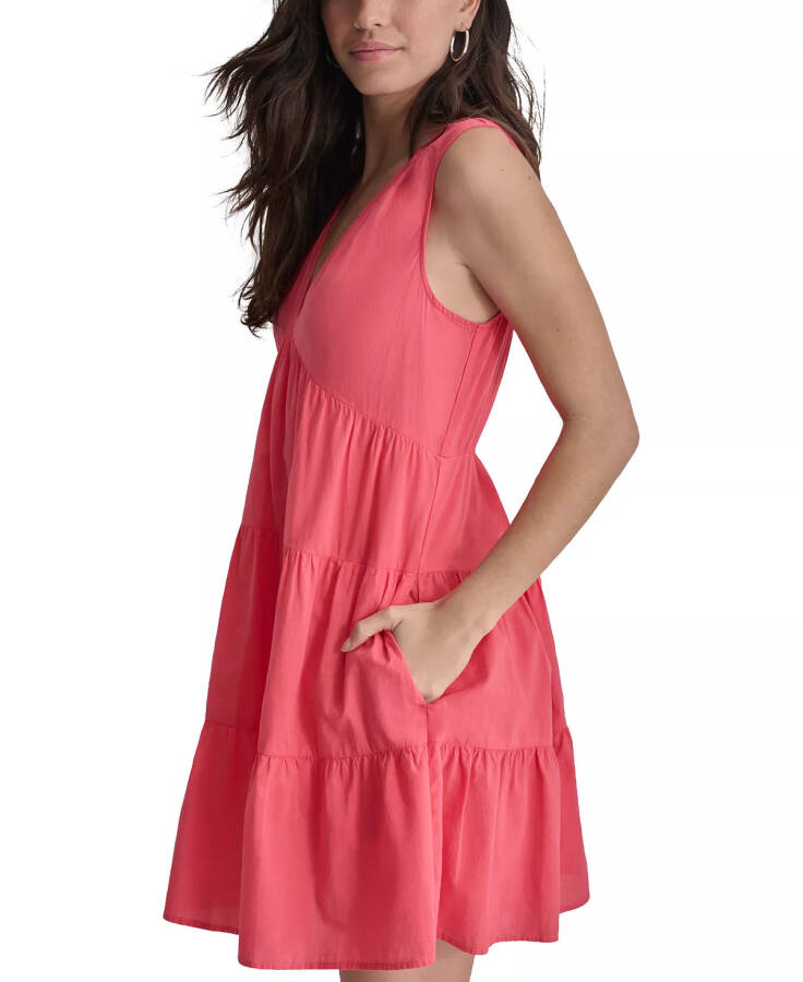 Women's Cotton Poplin Sleeveless Tiered Dress Beach Coral - 3