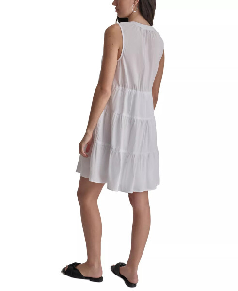 Women's Cotton Poplin Sleeveless Tiered Dress White - 2