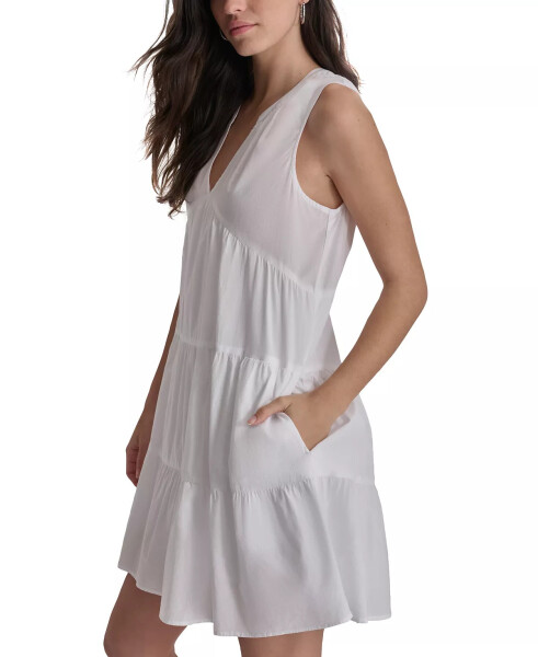 Women's Cotton Poplin Sleeveless Tiered Dress White - 3