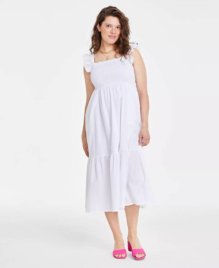 Women's Cotton Smocked Midi Dress, Created for Macy's Bright White - 7