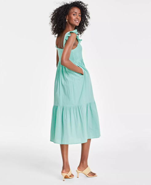 Women's Cotton Smocked Midi Dress, Created for Macy's Sea Mist Green - 5