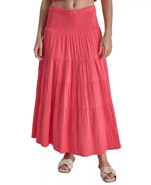 Women's Cotton Smocked-Waist Tiered Maxi Skirt Beach Coral - 1