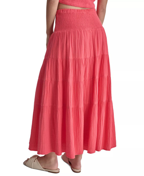 Women's Cotton Smocked-Waist Tiered Maxi Skirt Beach Coral - 2