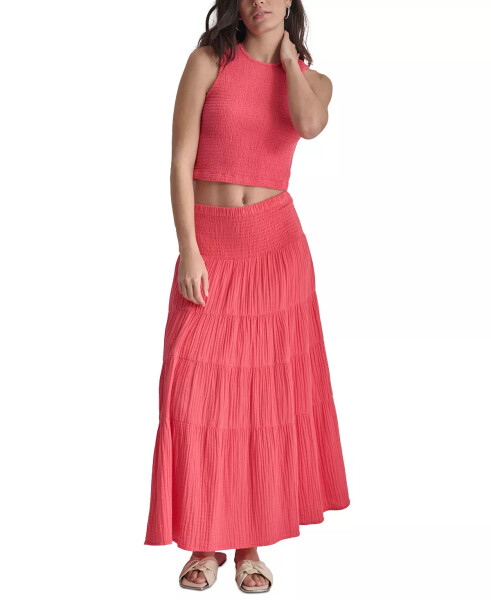 Women's Cotton Smocked-Waist Tiered Maxi Skirt Beach Coral - 3