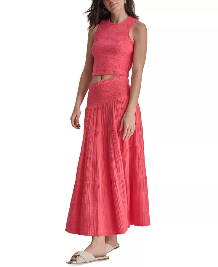 Women's Cotton Smocked-Waist Tiered Maxi Skirt Beach Coral - 4