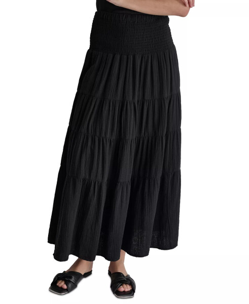 Women's Cotton Smocked-Waist Tiered Maxi Skirt Black - 1