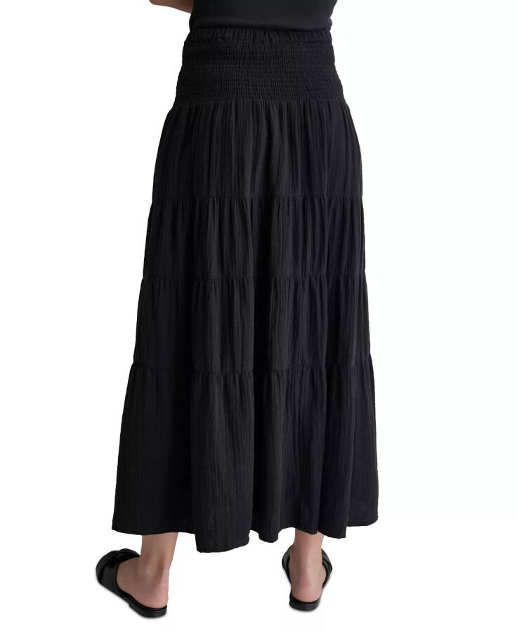 Women's Cotton Smocked-Waist Tiered Maxi Skirt Black - 2