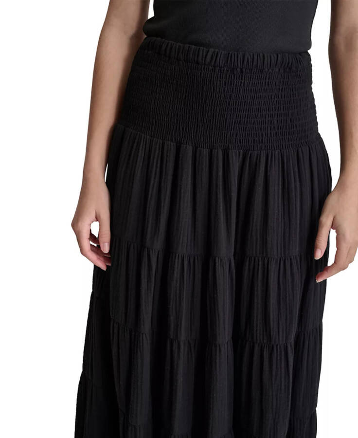 Women's Cotton Smocked-Waist Tiered Maxi Skirt Black - 4