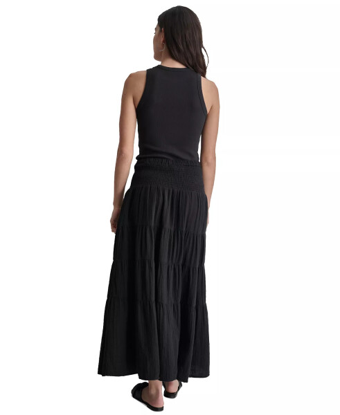 Women's Cotton Smocked-Waist Tiered Maxi Skirt Black - 6