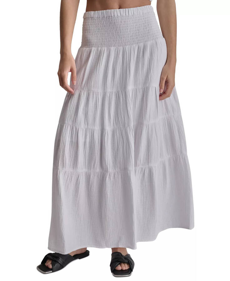 Women's Cotton Smocked-Waist Tiered Maxi Skirt White - 1