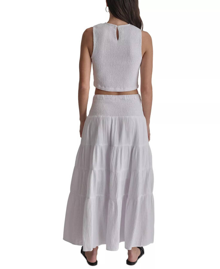 Women's Cotton Smocked-Waist Tiered Maxi Skirt White - 4