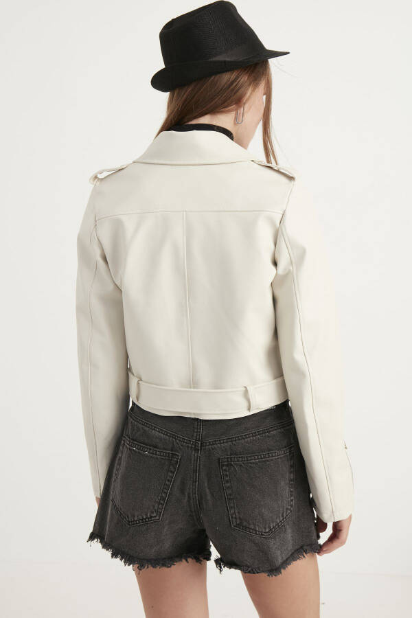 Women's Cream Leather Jacket - 5