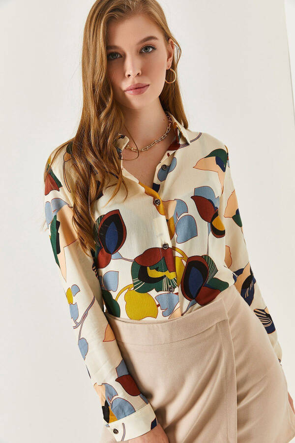 Women's Cream Patterned Long Sleeve Shirt ARM-22K001123 - 7