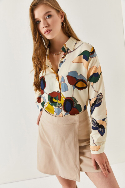 Women's Cream Patterned Long Sleeve Shirt ARM-22K001123 - 9