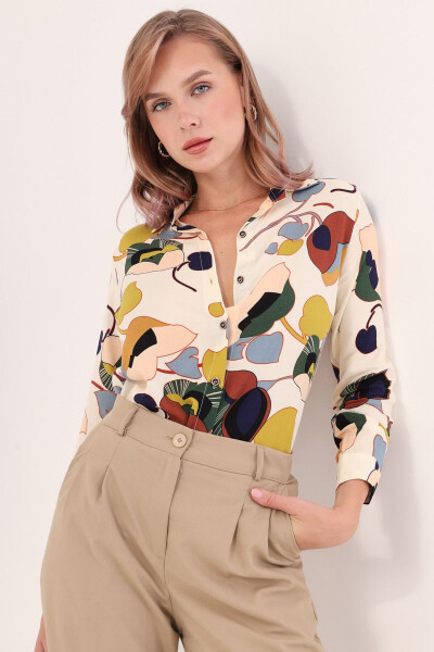 Women's Cream Patterned Long Sleeve Shirt ARM-22K001123 - 1