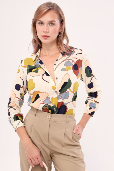 Women's Cream Patterned Long Sleeve Shirt ARM-22K001123 - 4