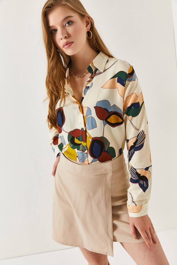 Women's Cream Patterned Long Sleeve Shirt ARM-22K001123 - 15