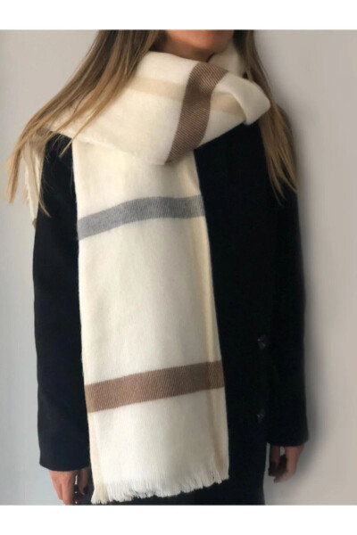 Women's Cream Plaid Scarf Bym-137024137, L - 2